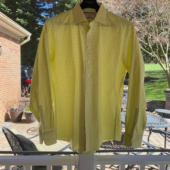 Thomas Pink Button Down Gingham Shirt - Size 17, 36.5 - Picture 1 of 11